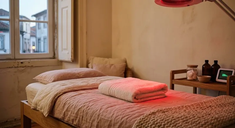 Luz LED vermelha sobre uma toalha